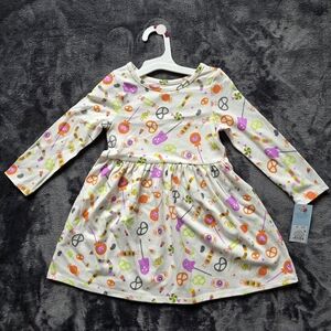NWT Cat & Jack Toddler Girl's 3t Long Sleeve Halloween candy Printed Dress